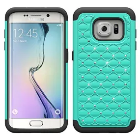 Samsung Galaxy S7 Edge Case, Crystal Rhinestone Studded Slim Hybrid Dual Layer Case for Galaxy S7 Edge - Teal/Black