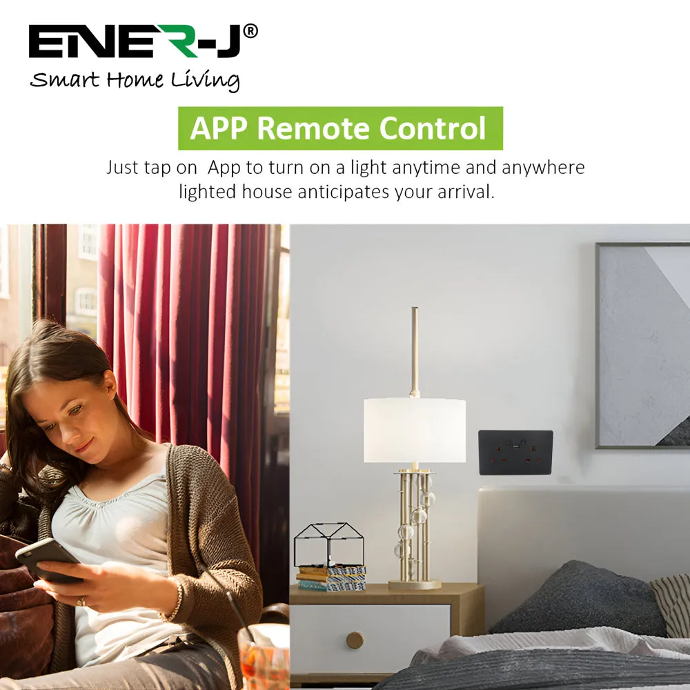 Smart Wi-Fi 13A Wi-Fi Twin Wall Sockets with 1 USB Ports (Black Brushed Finish)