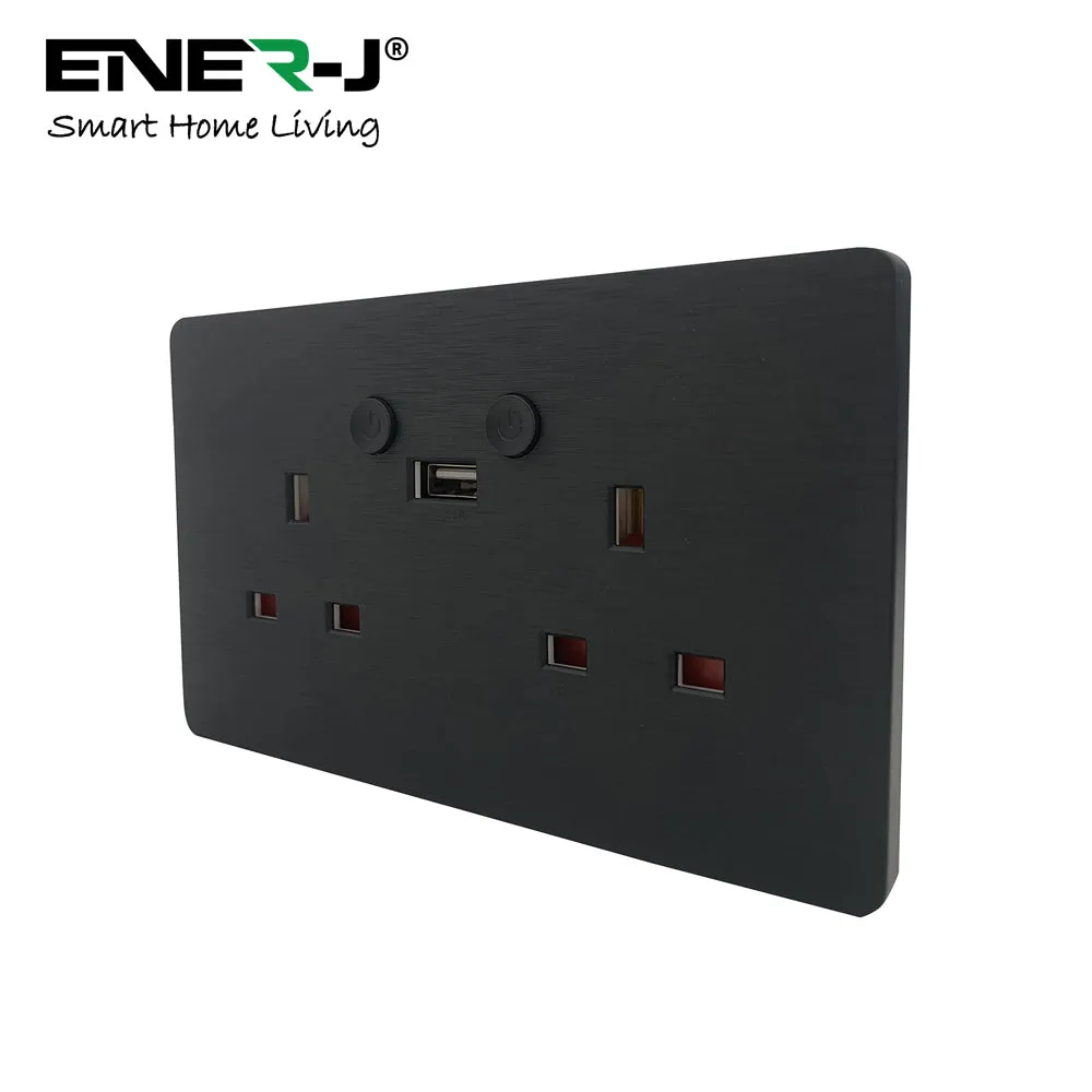 Smart Wi-Fi 13A Wi-Fi Twin Wall Sockets with 1 USB Ports (Black Brushed Finish)