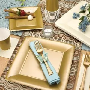 Solid Gold 7" Square Dinner Paper Plates (Case Qty: 576)