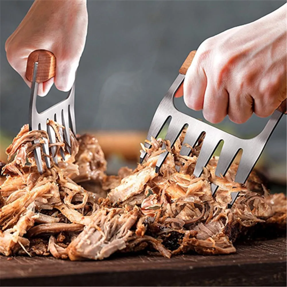 STAINLESS STEEL MEAT SHREDDER CLAW W/WOODEN HANDLE