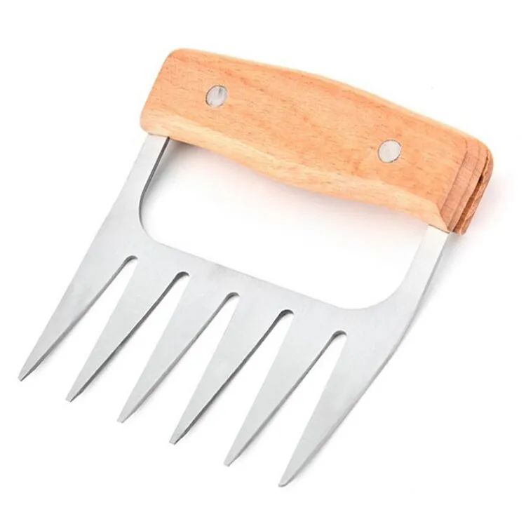 STAINLESS STEEL MEAT SHREDDER CLAW W/WOODEN HANDLE