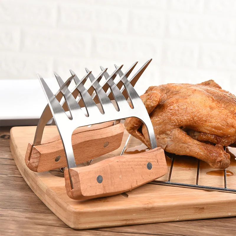 STAINLESS STEEL MEAT SHREDDER CLAW W/WOODEN HANDLE