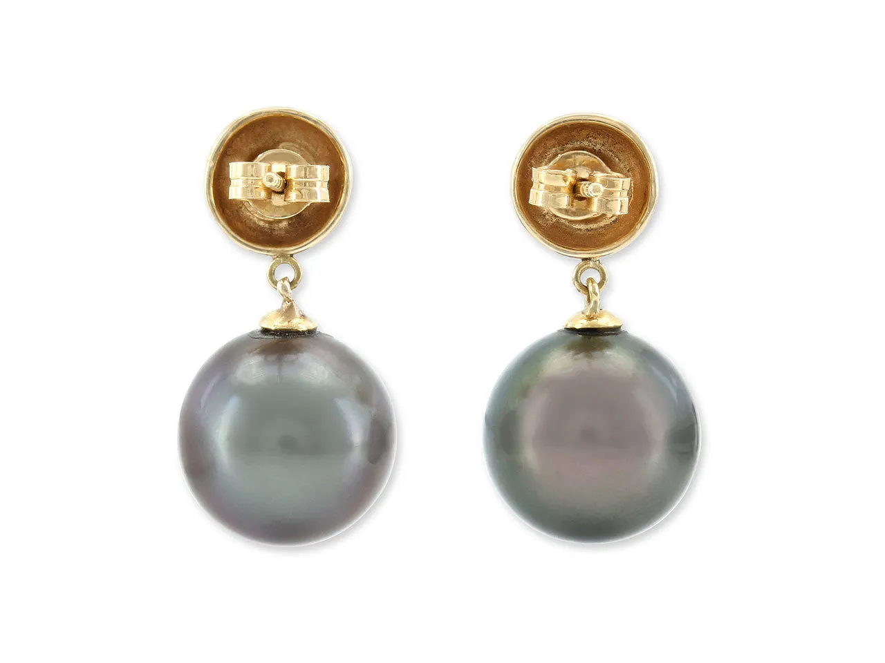 Tahitian Pearl and Diamond Earrings in 18K Gold