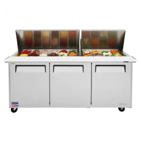 Turbo Air M3 Series 72.6" Mega Top Sandwich / Salad 30 Pan Refrigerated Prep Table, 3 Solid Doors