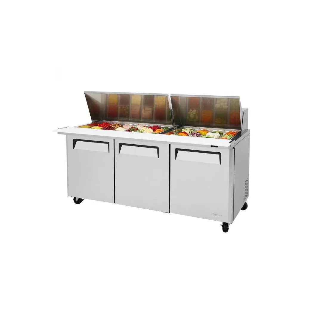 Turbo Air M3 Series 72.6" Mega Top Sandwich / Salad 30 Pan Refrigerated Prep Table, 3 Solid Doors