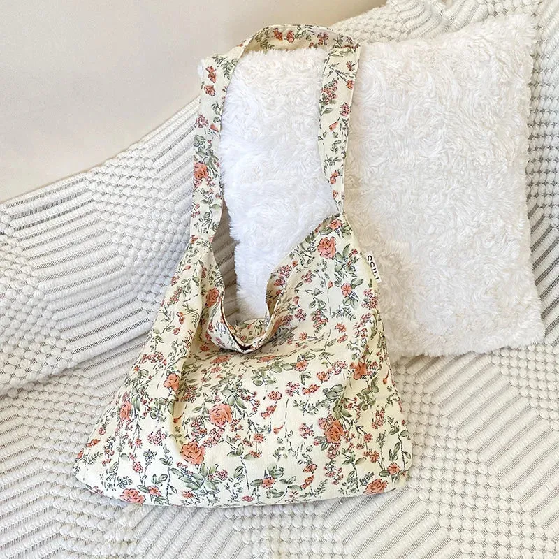 UAKISS  -  1 Piece Chic Elegant Shoulder Bag for Women Retro Aesthetic Flower Crossbody Bag Floral High Capacity Outdoor Corduroy Tote Bag