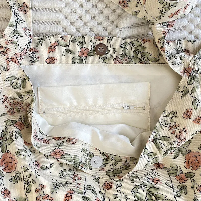 UAKISS  -  1 Piece Chic Elegant Shoulder Bag for Women Retro Aesthetic Flower Crossbody Bag Floral High Capacity Outdoor Corduroy Tote Bag