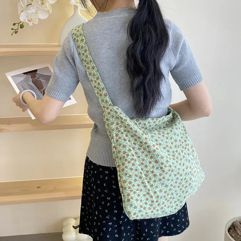 UAKISS  -  1 Piece Chic Elegant Shoulder Bag for Women Retro Aesthetic Flower Crossbody Bag Floral High Capacity Outdoor Corduroy Tote Bag