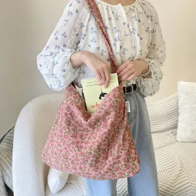 UAKISS  -  1 Piece Chic Elegant Shoulder Bag for Women Retro Aesthetic Flower Crossbody Bag Floral High Capacity Outdoor Corduroy Tote Bag