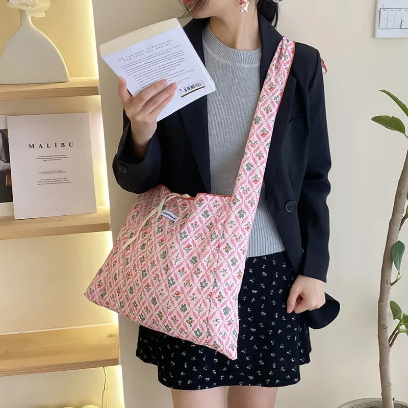 UAKISS  -  1 Piece Elegant France Style Shoulder Bag for Women Aesthetic Vintage Flower Crossbody Bag Portable High Capacity Tote Bag
