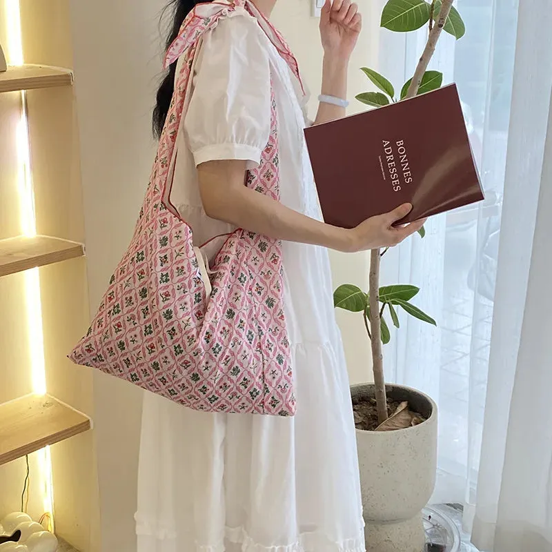 UAKISS  -  1 Piece Elegant France Style Shoulder Bag for Women Aesthetic Vintage Flower Crossbody Bag Portable High Capacity Tote Bag