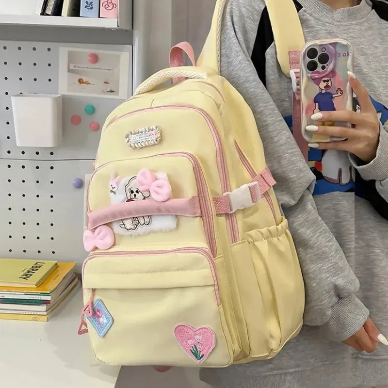 UAKISS  -  2024 Autumn Japanese Teenage Grils Backpack High-capacity Cute Cartoon School Bag Canvas Preppy Style Rucksack Bolsos Mujer