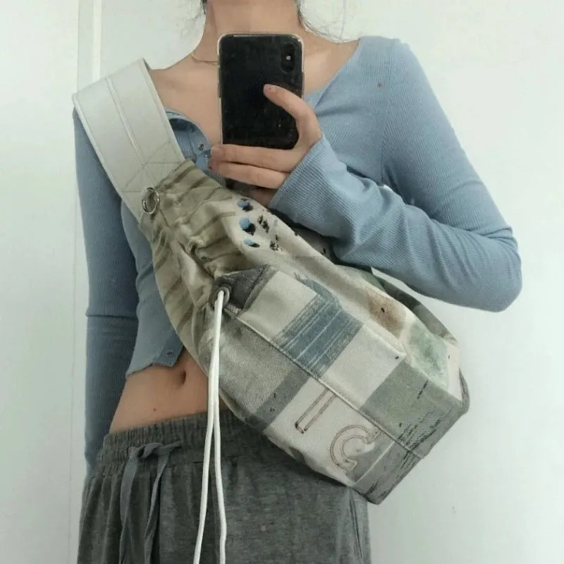 UAKISS  -  2024 High-capacity Fashion Crossbody Bags Korean Vintage Personality Print Tote Bag Y2k Aesthetic Harajuku Shoulder  Women
