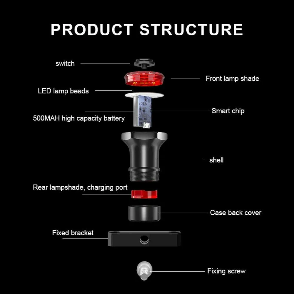 X-Tiger Bike Rear Light IPx6 Waterproof LED Charging Bicycle Smart Auto Brake Sensing Light Accessories Bike Taillight Light