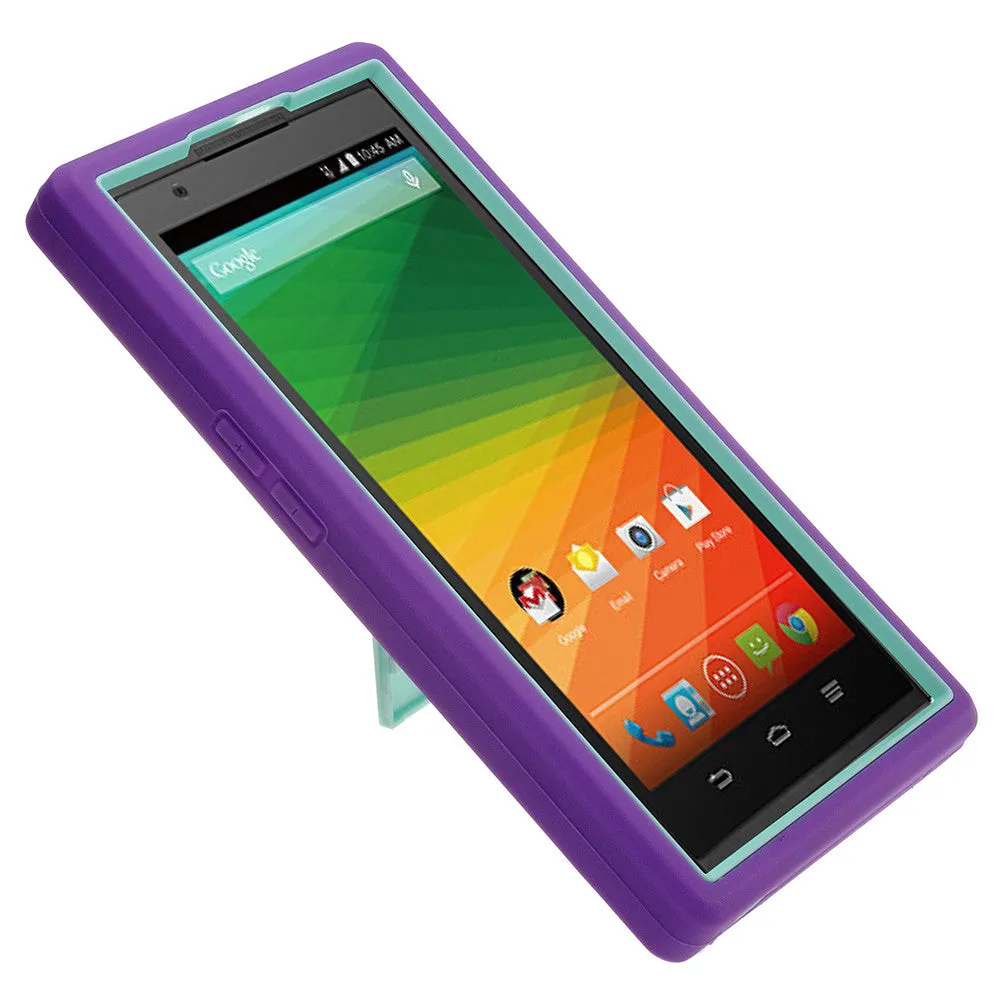ZMAX Case, ZTE ZMAX Case, Heavy Duty Armor Diamond Rhinestone Hybrid Case with Kickstand - Purple/Teal