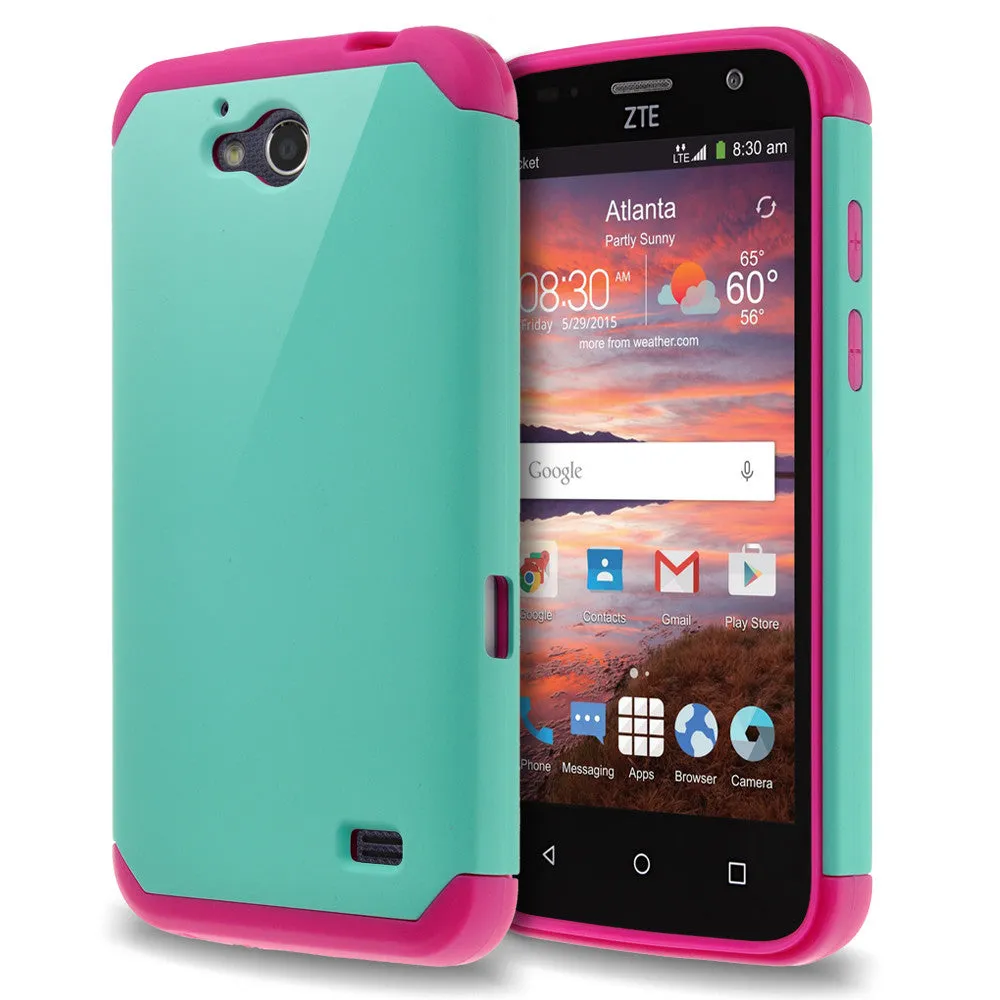 ZTE Overture 2 | ZTE Z813 Case, SlimHybrid Dual Layer Armor[Impact/Shock Resistant] Case for ZTE Overture 2 | ZTE Z813 - Teal/Hot Pink