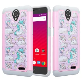 ZTE Prestige 2, Overture 3, Maven 3, Prelude Plus, ZTE 9136, Midnight Pro, Crystal Rhinestone Studded Shockproof Hybrid Dual Layer Case Cover - Pink Unicorn