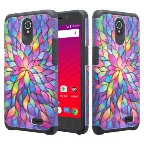 ZTE Prestige 2, Overture 3, Maven 3, Prelude Plus, ZTE 9136, Midnight Pro, Slim Hybrid Dual Layer Case Cover - Rainbow Flower