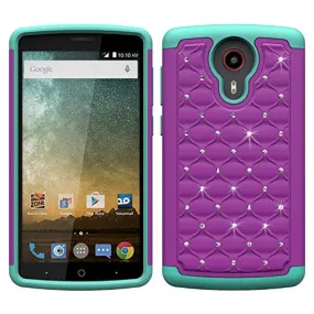 ZTE Ultra Case | ZTE Uhura | ZTE Quest Case, Slim Rhinestone Hybrid Dual Layer [Shock Resistant] Case for ZTE Ultra/Quest/Uhura - Purple/Teal