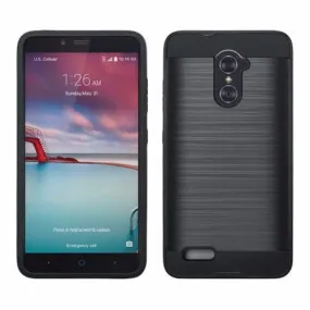 ZTE ZMAX Pro Case, ZTE Blade X Max, ZTE Carry, Slim Hybrid Dual Layer [Shock/Impact Resistant] Case for ZTE ZMAX Pro - Brush Black