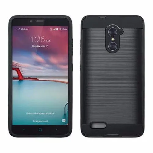 ZTE ZMAX Pro Case, ZTE Blade X Max, ZTE Carry, Slim Hybrid Dual Layer [Shock/Impact Resistant] Case for ZTE ZMAX Pro - Brush Black