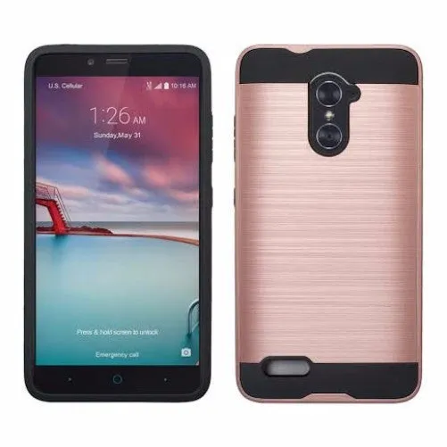 ZTE ZMAX Pro Case, ZTE Blade X Max, ZTE Carry, Slim Hybrid Dual Layer [Shock/Impact Resistant] Case for ZTE ZMAX Pro - Brush Rose Gold
